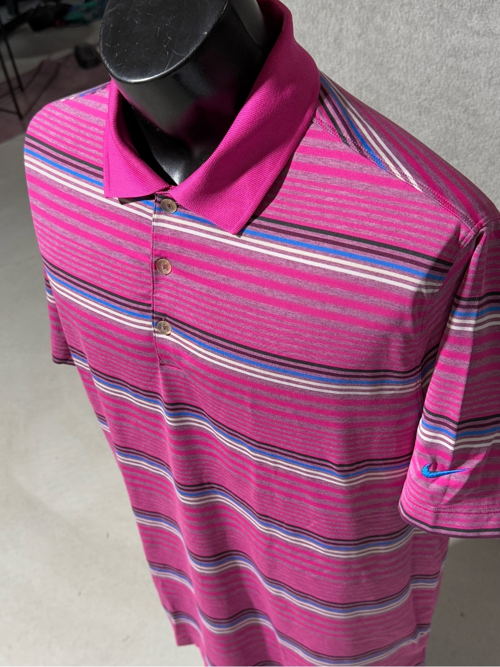 Nike Men’s Pink Striped Polo Shirt